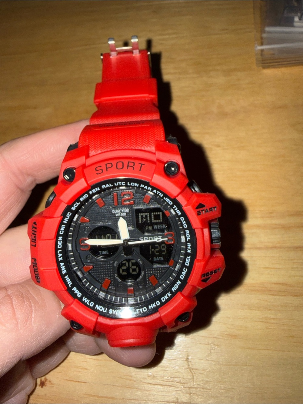 Sport Dual-Time Red Digital-Analog Watch - Picture 2 of 2